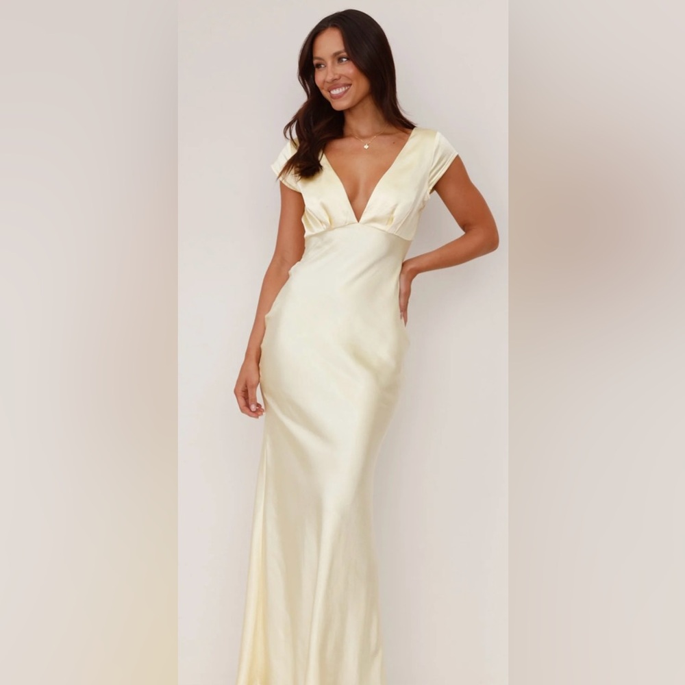 Timeless Yellow satin maxi dress NWT